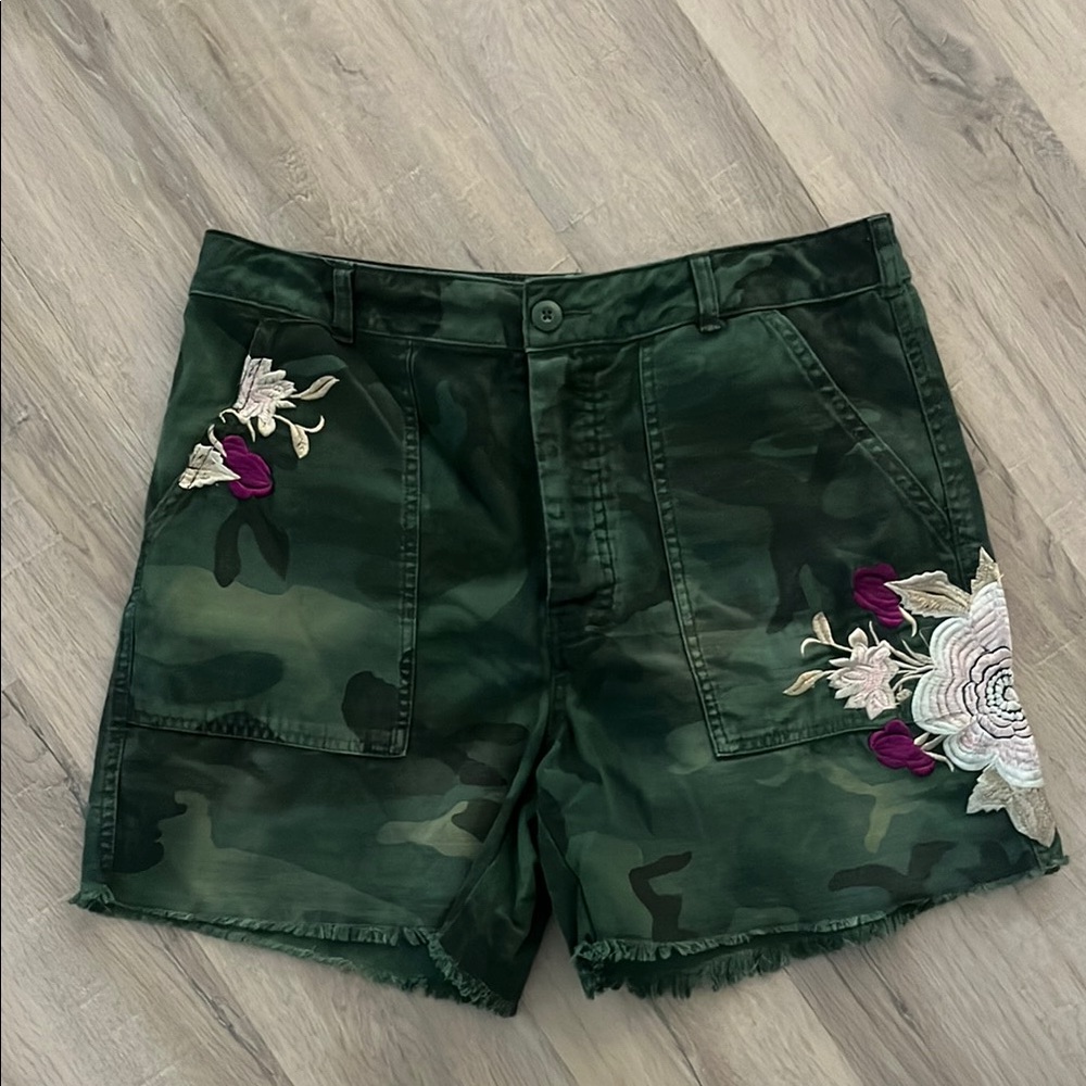 Floral Embroidered Camouflage Shorts Free People